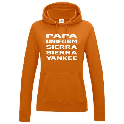 Ladies P.U.S.S.Y Hoodie - Orange, 18