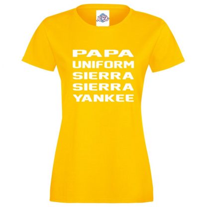 Ladies P.U.S.S.Y T-Shirt - Yellow, 18