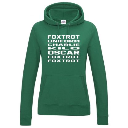 Ladies F.U.C.K.O.F.F Hoodie - Bottle Green, 18