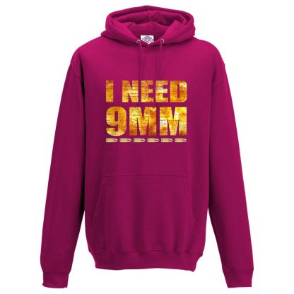 Mens I NEED 9MM Hoodie - Hot Pink, 2XL