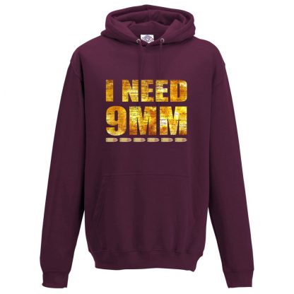 Mens I NEED 9MM Hoodie - Maroon, 2XL