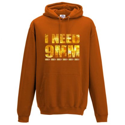 Mens I NEED 9MM Hoodie - Orange, 2XL