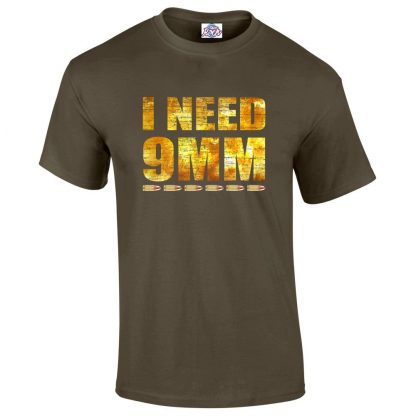 Mens I NEED 9MM T-Shirt - Olive Green, 2XL