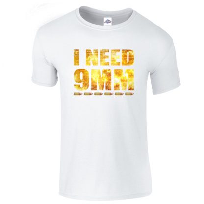 Mens I NEED 9MM T-Shirt - White, 5XL