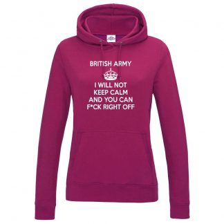 Ladies ARMY KEEP CALM Hoodie - Hot Pink, 18