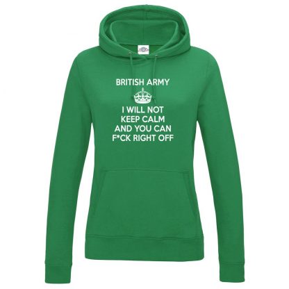 Ladies ARMY KEEP CALM Hoodie - Kelly Green, 18