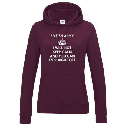 Ladies ARMY KEEP CALM Hoodie - Maroon, 18