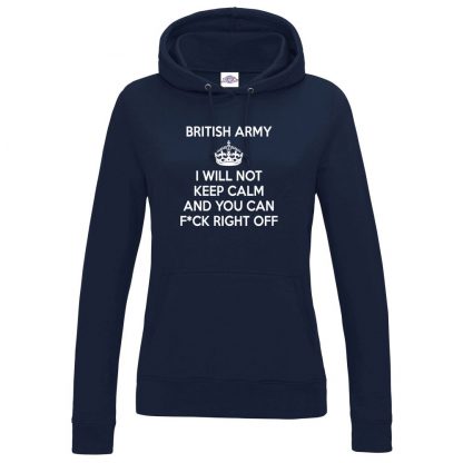 Ladies ARMY KEEP CALM Hoodie - Navy, 18