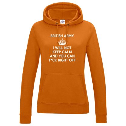 Ladies ARMY KEEP CALM Hoodie - Orange, 18
