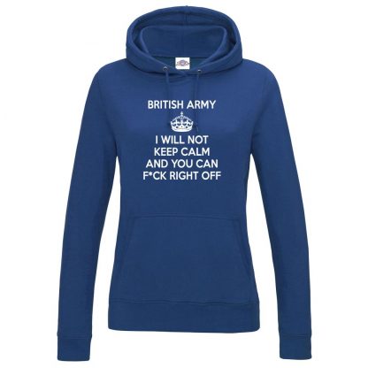 Ladies ARMY KEEP CALM Hoodie - Royal Blue, 18