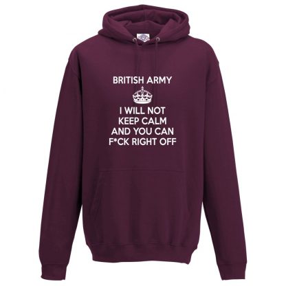 Mens ARMY KEEP CALM Hoodie - Maroon, 2XL