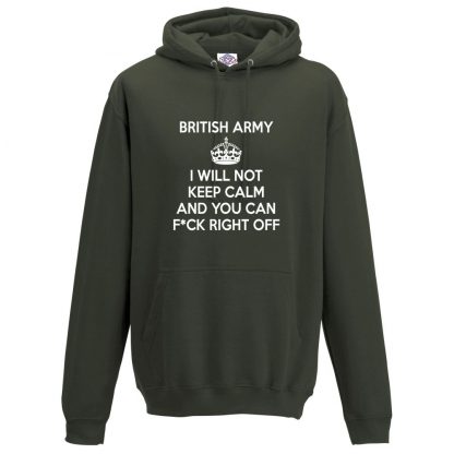 Mens ARMY KEEP CALM Hoodie - Olive Green, 2XL