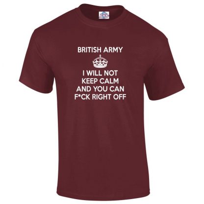 Mens ARMY KEEP CALM T-Shirt - Maroon, 2XL