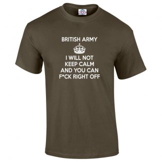 Mens ARMY KEEP CALM T-Shirt - Olive Green, 2XL