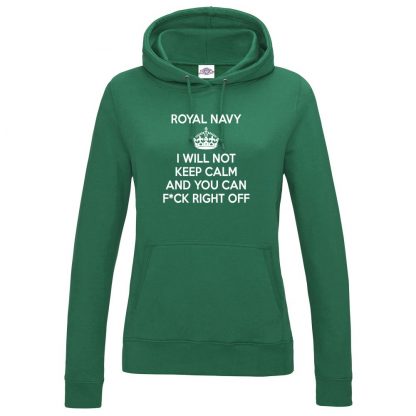 Ladies NAVY KEEP CALM Hoodie - Bottle Green, 18