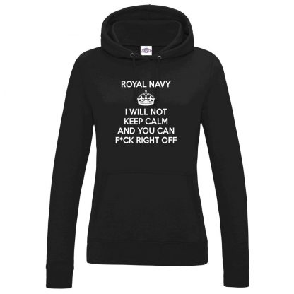 Ladies NAVY KEEP CALM Hoodie - Black, 18