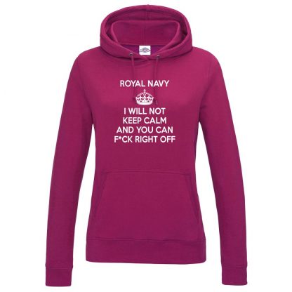 Ladies NAVY KEEP CALM Hoodie - Hot Pink, 18