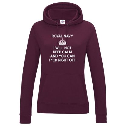 Ladies NAVY KEEP CALM Hoodie - Maroon, 18