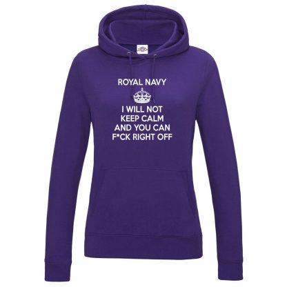 Ladies NAVY KEEP CALM Hoodie - Purple, 18