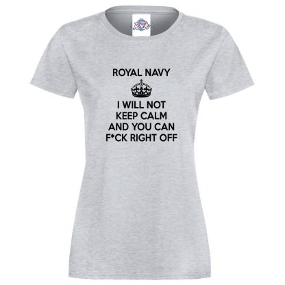 Ladies NAVY KEEP CALM T-Shirt - Heather Grey, 18