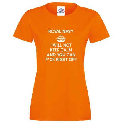 Ladies NAVY KEEP CALM T-Shirt - Orange, 18