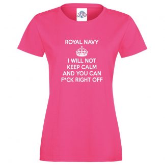 Ladies NAVY KEEP CALM T-Shirt - Pink, 18