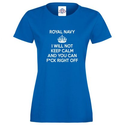 Ladies NAVY KEEP CALM T-Shirt - Royal Blue, 18