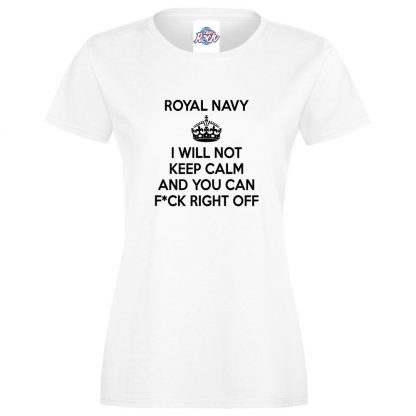 Ladies NAVY KEEP CALM T-Shirt - White, 18