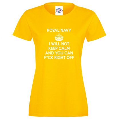 Ladies NAVY KEEP CALM T-Shirt - Yellow, 18