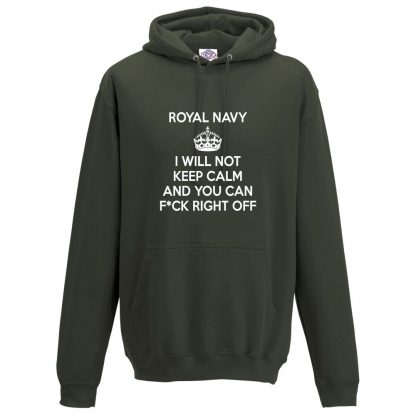 Mens NAVY KEEP CALM Hoodie - Olive Green, 2XL