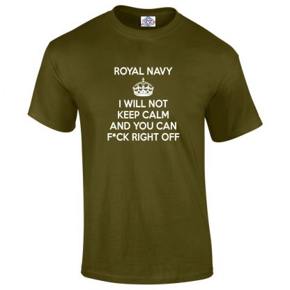 Mens NAVY KEEP CALM T-Shirt - Military Green, 2XL