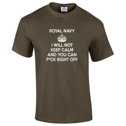 Mens NAVY KEEP CALM T-Shirt - Olive Green, 2XL