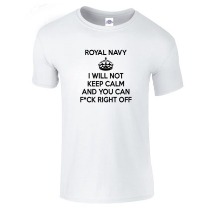 Mens NAVY KEEP CALM T-Shirt - White, 5XL