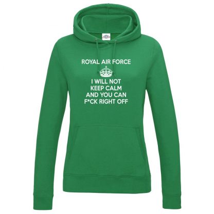 Ladies RAF KEEP CALM Hoodie - Kelly Green, 18