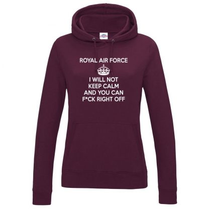 Ladies RAF KEEP CALM Hoodie - Maroon, 18