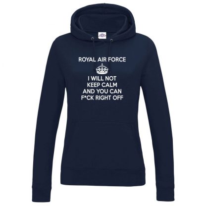 Ladies RAF KEEP CALM Hoodie - Navy, 18