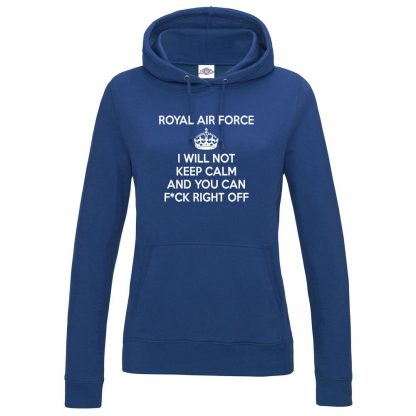 Ladies RAF KEEP CALM Hoodie - Royal Blue, 18